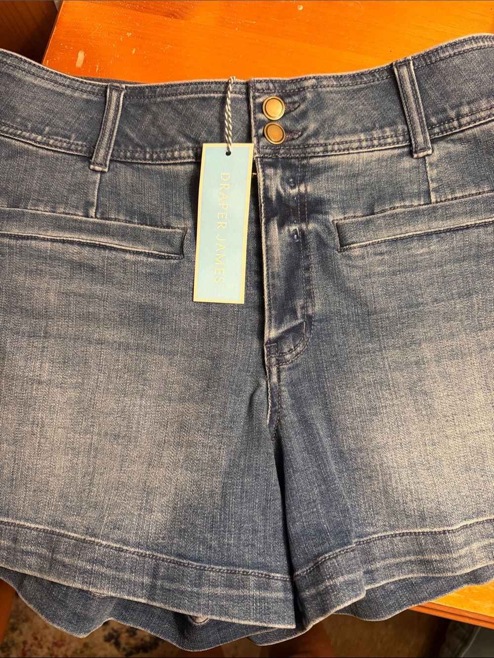 Draper James Dark Blue Denim Shorts with Twin Buttons